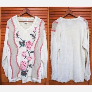 Vintage 90s Sweater, Oversized Sweater, Rose Sweater, Vintage 80s Sweater Roses